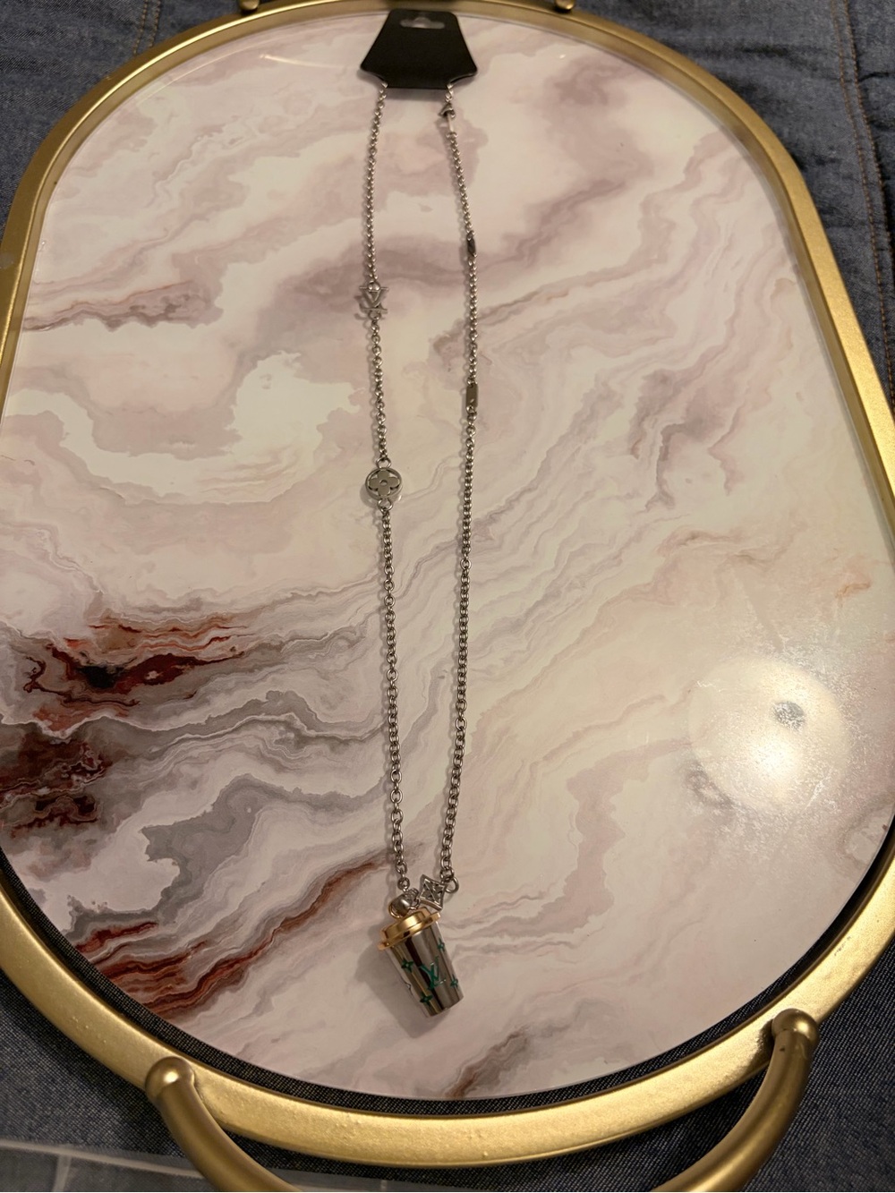 Silver-Tone Necklace with Gold Accent Cup Pendant-Unisex Necklace